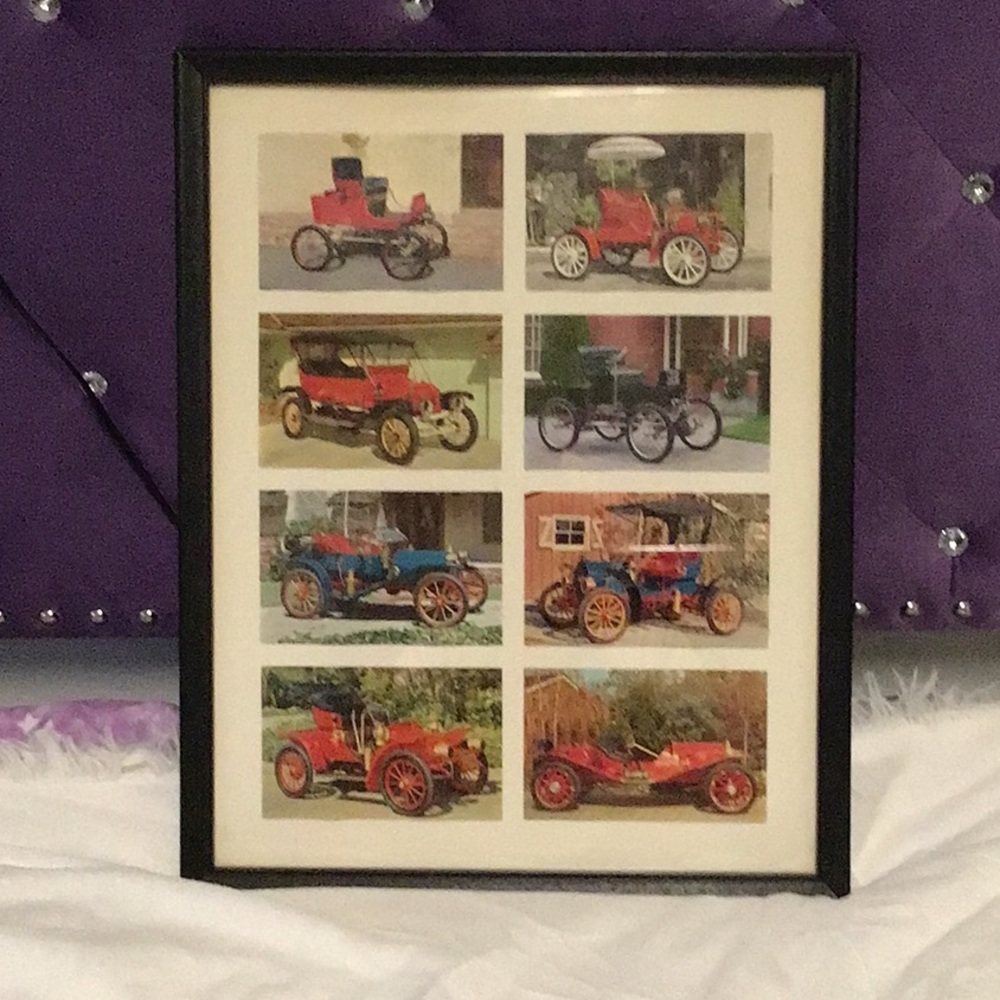 Vintage cars framed postcards